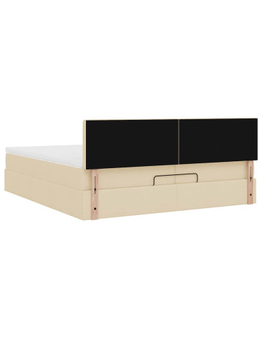 Struttura Letto Pouf con Materassi Crema 200x200 cm in Tessuto