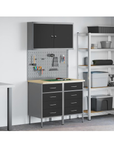 Mobile da lavoro 5 pcs Nero Legno ingegnerizzato e acciaio