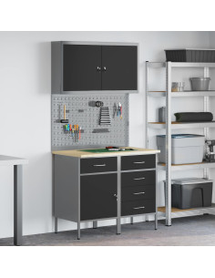 Mobile da lavoro 5 pcs Nero Legno ingegnerizzato e acciaio