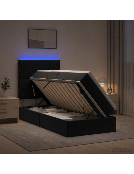 Letto con contenitore LED e materasso Nero 90 x 190 cm Velluto