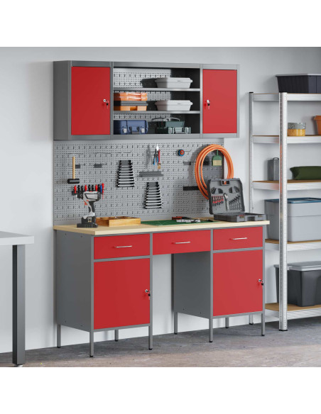 Mobile da lavoro con cassetto 7 pz Rosso e Grigio
