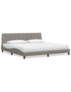 Letto con Materasso Hanko Tortora 200x200 cm in Tessuto