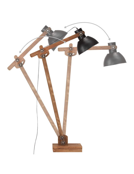 Lampada da Pavimento Nera in Legno Massello di Mango E27