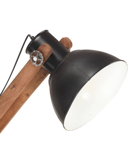 Lampada da Pavimento Nera in Legno Massello di Mango E27