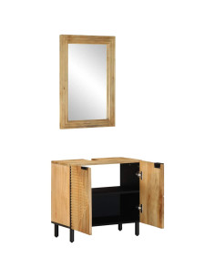 Set Mobili da Bagno 2pz Marrone in Legno Massello di Mango