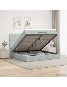 Letto ottomano con materasso Grigio Chiaro 160 x 200 cm Velluto