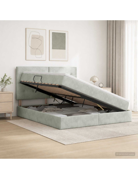 Letto Ottomano con Materasso e LED Grigio Chiaro 160 x 200 cm