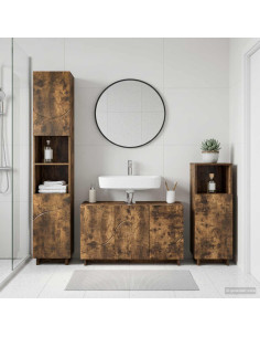 Set mobili da bagno 3 pz Rovere Fumo Legno ingegnerizzato