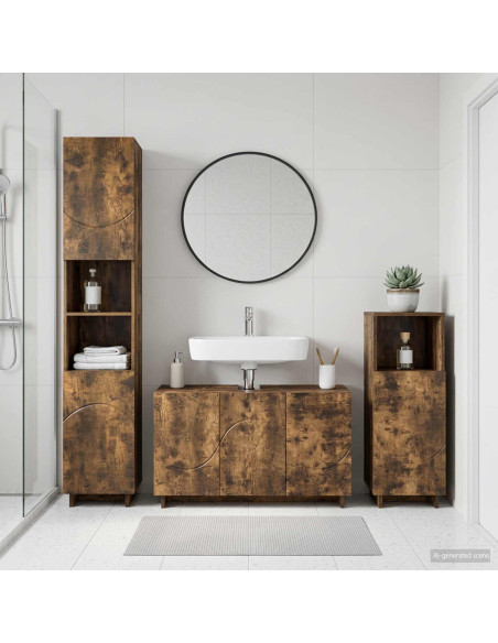 Set mobili da bagno 3 pz Rovere Fumo Legno ingegnerizzato