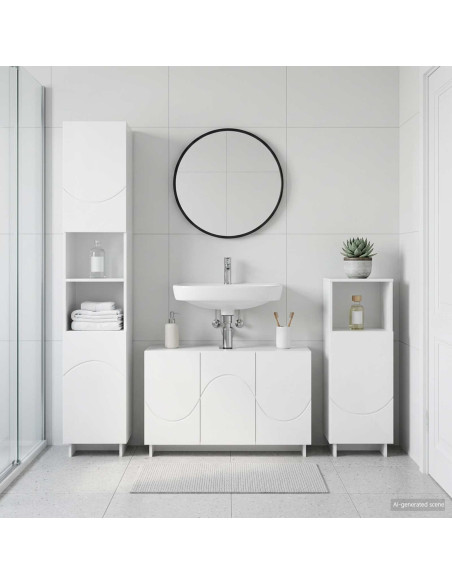 Set mobili da bagno 3 pz Bianco Lucido Legno ingegnerizzato