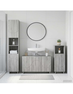 Set mobili da bagno 3 pz Sonoma grigio Legno ingegnerizzato