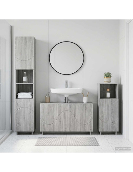 Set mobili da bagno 3 pz Sonoma grigio Legno ingegnerizzato