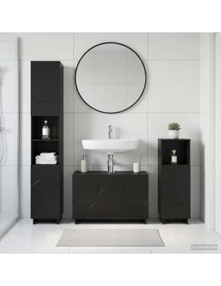 Set mobili da bagno 3 pz Nero Legno ingegnerizzato