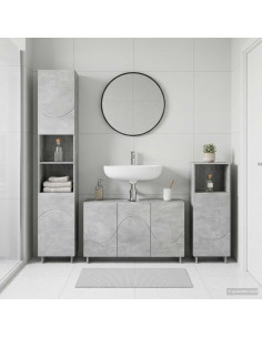 Set mobili da bagno 3 pz Grigio Cemento Legno ingegnerizzato