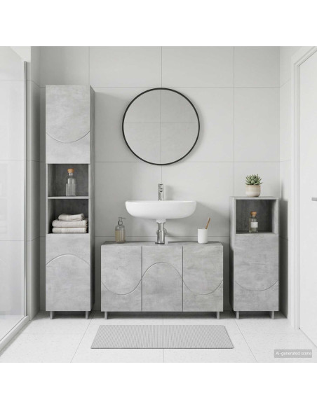 Set mobili da bagno 3 pz Grigio Cemento Legno ingegnerizzato