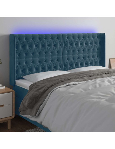 Testiera a LED Blu Scuro 183x16x118/128 cm in Velluto