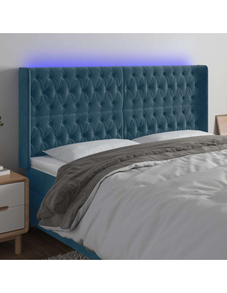Testiera a LED Blu Scuro 183x16x118/128 cm in Velluto