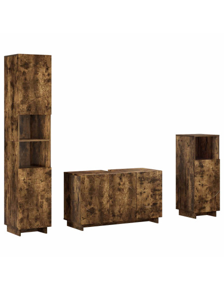 Set mobili da bagno 3 pz Rovere Fumo Legno ingegnerizzato