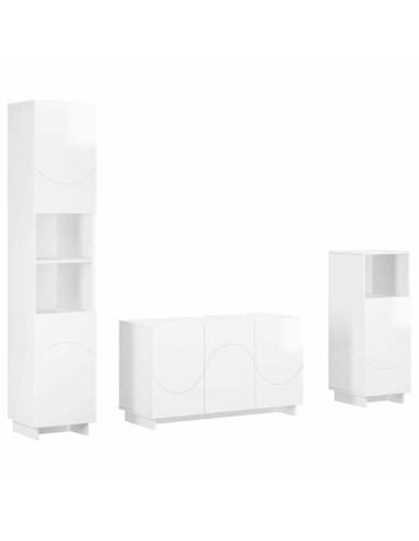 Set mobili da bagno 3 pz Bianco Lucido Legno ingegnerizzato