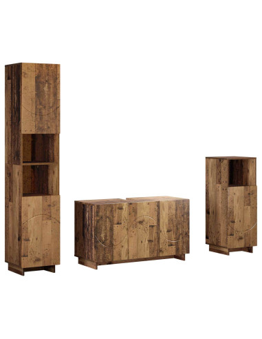 Set mobili da bagno 3 pz Legno antico Legno ingegnerizzato