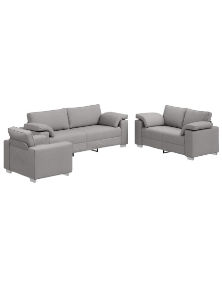 Divano 3 pz Grigio Nuvola Tessuto misto lino