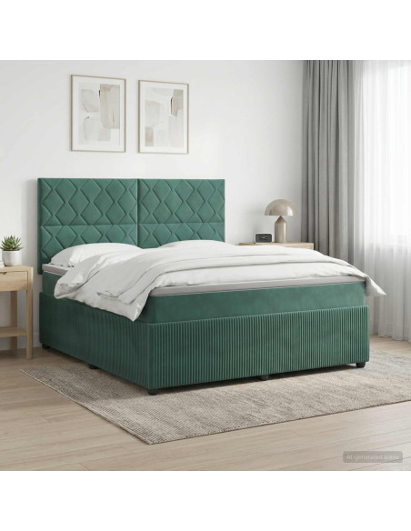 Letto Box Spring LED con Materasso Verde Scuro 180 x 200 cm