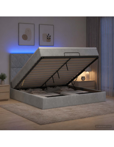 Letto Ottomano con Materasso e LED Grigio Chiaro 160 x 200 cm