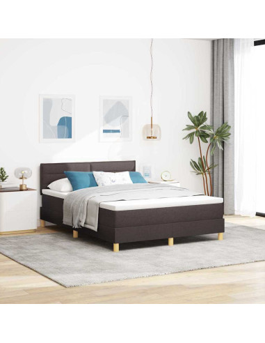 Letto a molle con cuscino Marrone Scuro 140 x 200 cm Tessuto