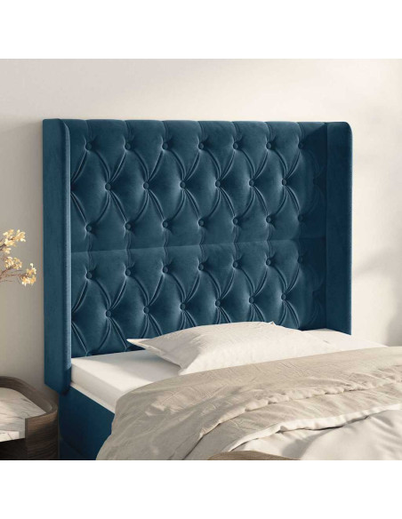 Testiera ad Orecchio Blu Scuro 93x16x118/128 cm in Velluto
