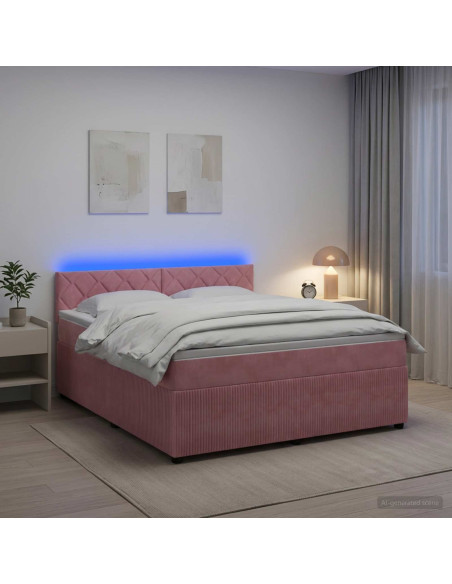 Letto box spring con materasso Rosa 140 x 200 cm Velluto