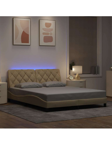 Giroletto con LED senza Materasso Crema 160x200 cm in Tessuto