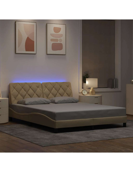 Giroletto con LED senza Materasso Crema 160x200 cm in Tessuto
