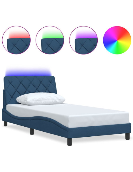 Giroletto con LED senza Materasso Blu 100x200 cm in Tessuto
