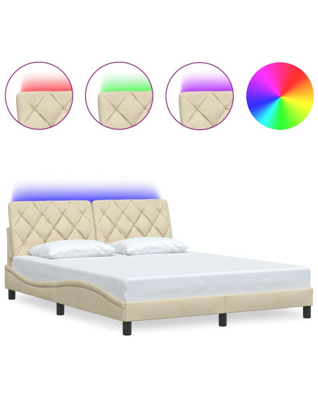 Giroletto con LED senza Materasso Crema 160x200 cm in Tessuto