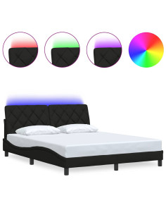 Giroletto con LED senza Materasso Nero 160x200 cm in Tessuto 2
