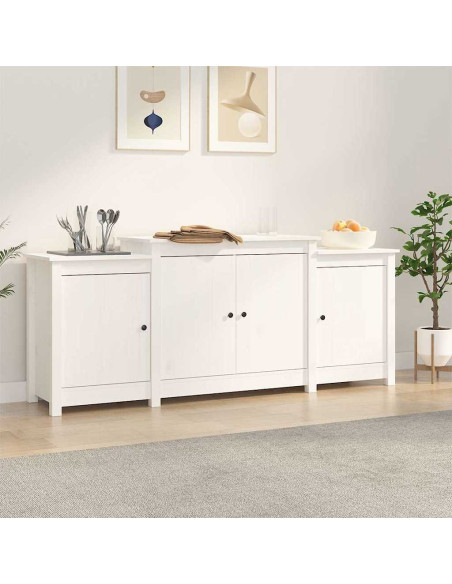 Credenza Bianca 164x37x68 cm in Legno Massello di Pino