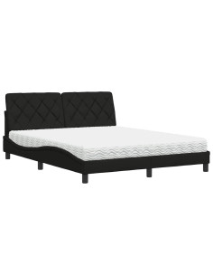 Letto con Materasso Nero 160x200 cm in Tessuto 2