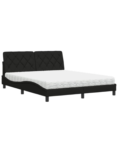 Letto con Materasso Nero 160x200 cm in Tessuto