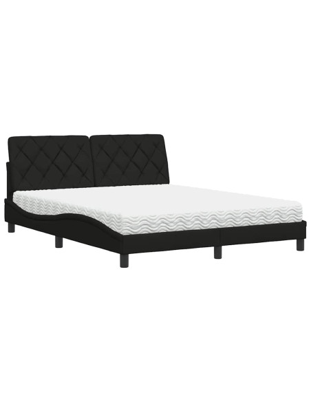 Letto con Materasso Nero 160x200 cm in Tessuto