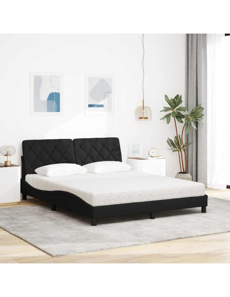 Letto con Materasso Nero 160x200 cm in Tessuto