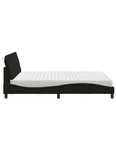 Letto con Materasso Nero 160x200 cm in Tessuto