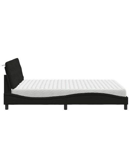 Letto con Materasso Nero 160x200 cm in Tessuto