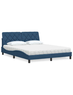 Letto con Materasso Blu 160x200 cm in Tessuto
