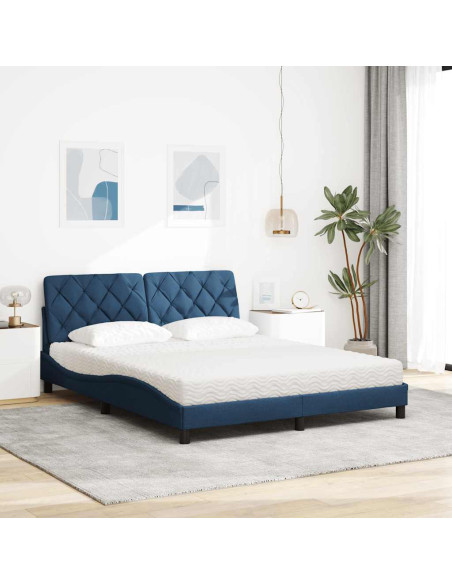 Letto con Materasso Blu 160x200 cm in Tessuto