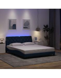 Giroletto con LED senza Materasso Blu 160x200 cm in Tessuto