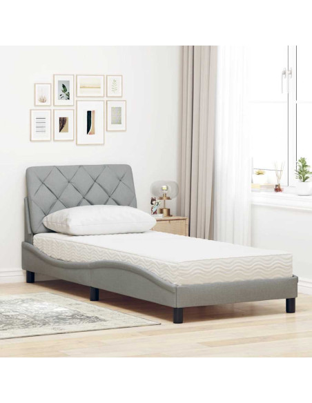 Letto con Materasso Grigio Chiaro 80x200 cm in Tessuto