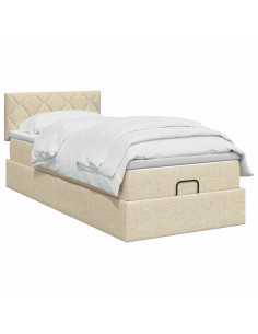 Letto Ottomano con Materasso e LED Crema 100 x 200 cm Tessuto 2