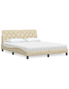 Letto con Materasso Crema 160x200 cm in Tessuto