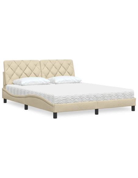 Letto con Materasso Crema 160x200 cm in Tessuto