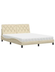 Letto con Materasso Crema 160x200 cm in Tessuto 2